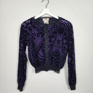Jean Paul Gaultier Fuzzi Purple Lace And Velvet Cardigan, Size S